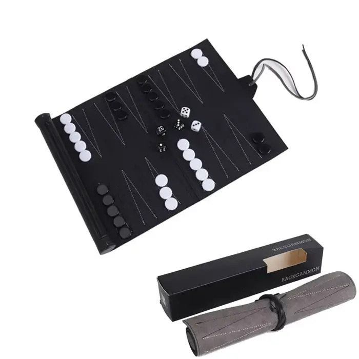 Ensemble de backgammon enroulable ninth world pour adultes et enfants jeu de société portable avec échiquier classique pliable en cuir pu occasions spéciales famille amusante strategie critique