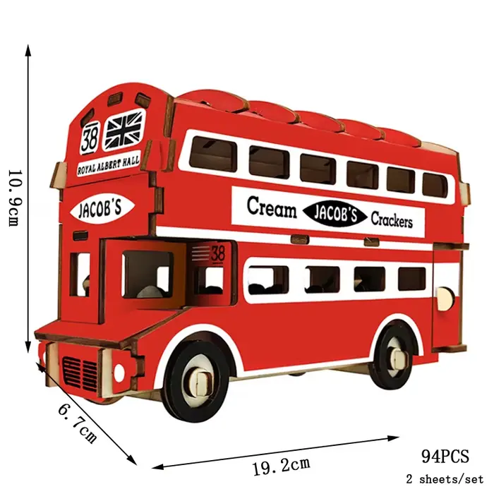 Puzzle 3D en bois Tram : Modèles réduits de tramway, station, voiture rétro, bus, bateau à voile, av
