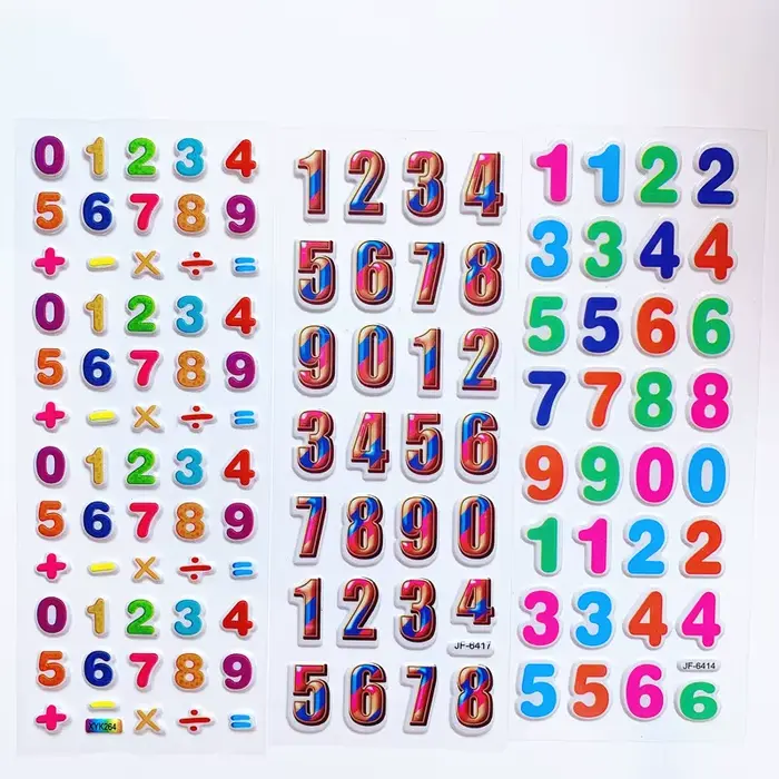 Autocollants 3D gonflés en vrac pour enfants, 6 feuilles, lettres de l'alphabet anglais, chiffres, j