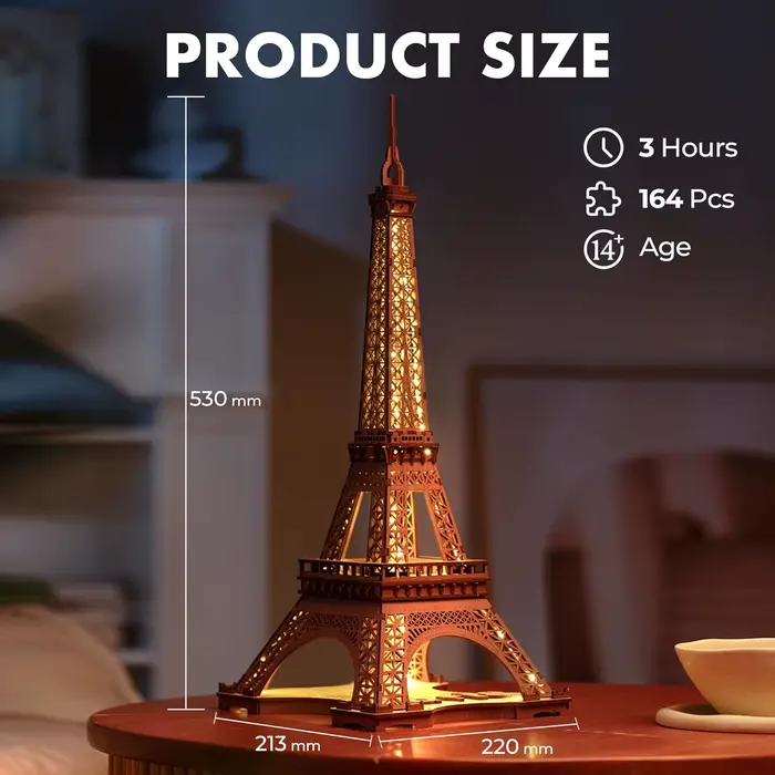 Kit de construction 3D de la Tour Eiffel Rolife, puzzle DIY avec éclairage LED, casse-tête, cadeau p