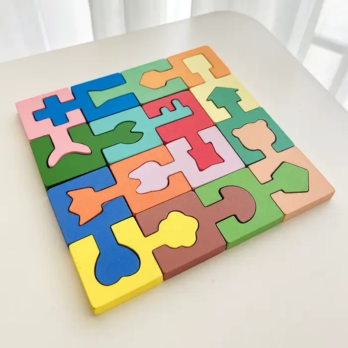 16 pièces de puzzles en bois colorés pour enfants, puzzle d'avion de dessin animé, jouets éducatifs 