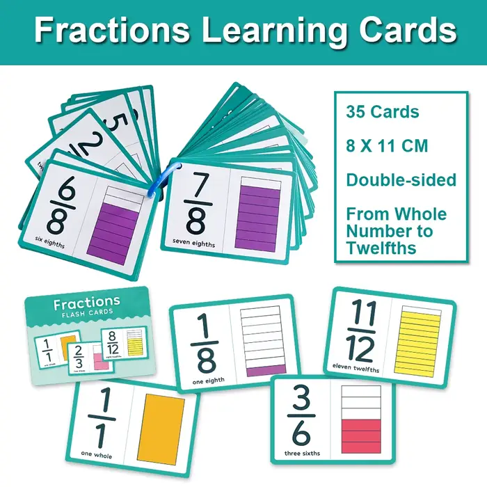 Cartes flash de chiffres de fraction pour l'école primaire, cartes d'apprentissage des mathématiques