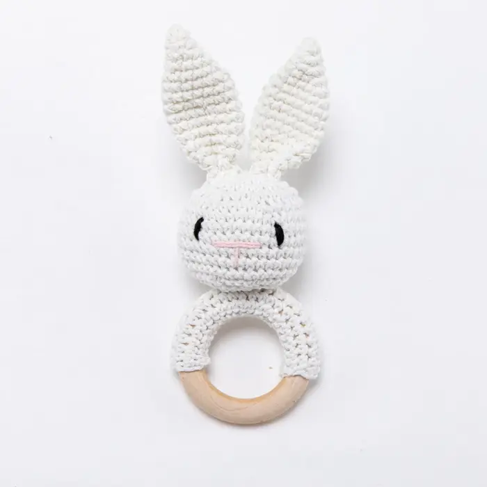 Hochet en bois pour bébé, jouet sensoriel au crochet fait main pour nouveau-né de 0 à 3 mois, hochet