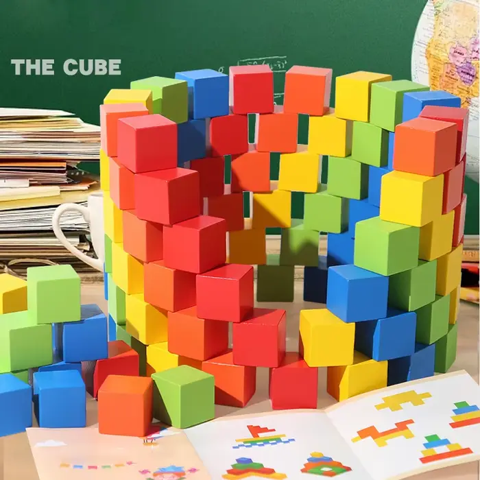 Cubes colorés blocs de construction en bois, 50/100 pièces, jouet carré empilable en bois, jouets d'