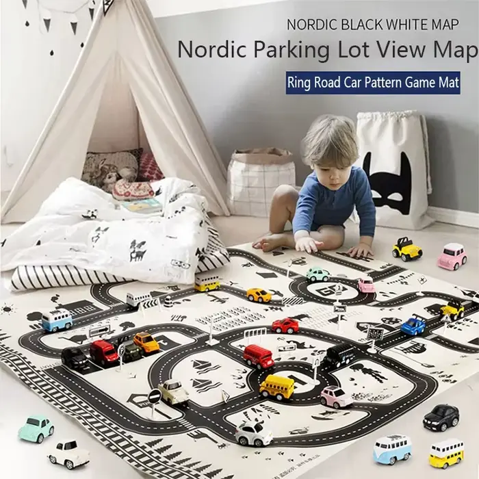 Tapis de carte de route 130x100CM pour enfants, Parking, feuille de route 83x58CM, carte de la circu