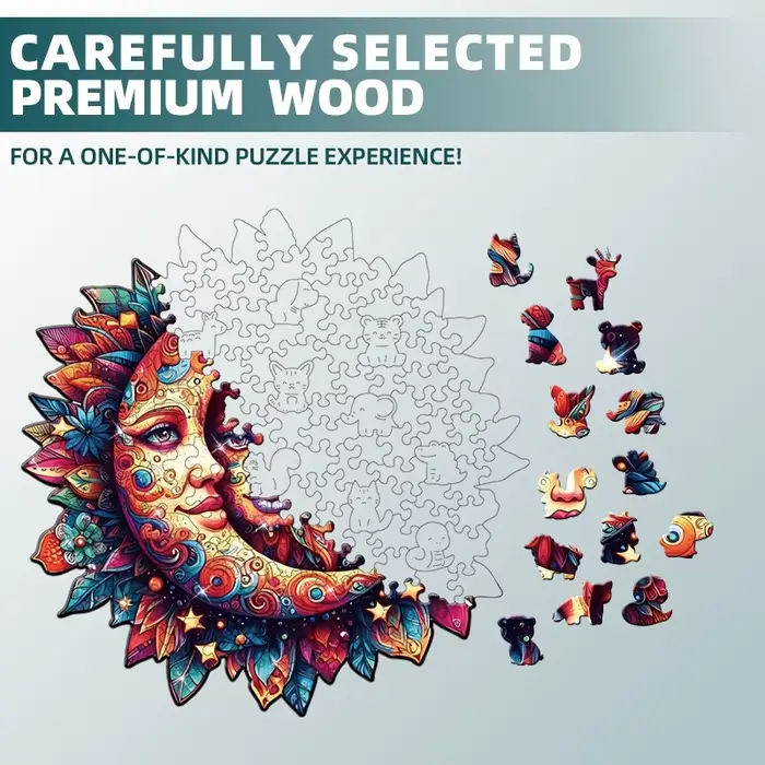 Puzzle en bois Soleil et Lune pour adultes, pièces de forme unique, coffret cadeau exquis, exercice cérébral, décoration de chambre, cadeaux de vacances