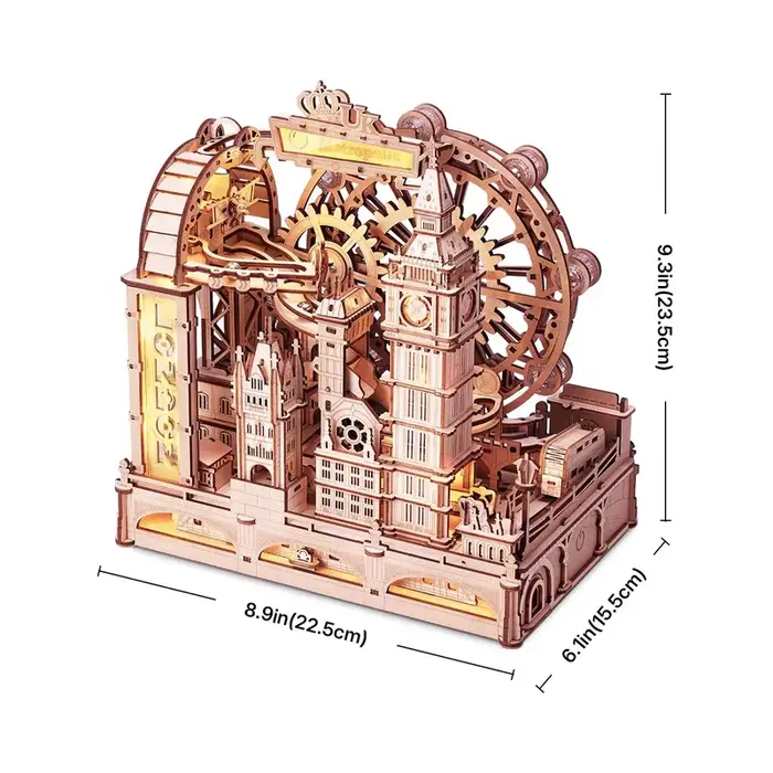 Robotime Kit de construction de circuit de billes en bois 3D, modèle de la ville de Londres avec lum