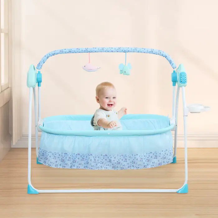 Balançoire portable pour bébé avec moustiquaire, musique intégrée, oreiller doux et matelas épais – 