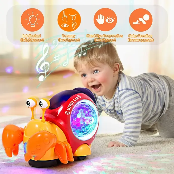 Jouets pour bébé en forme de crabe rampant avec musique, jouets musicaux interactifs lumineux pour b