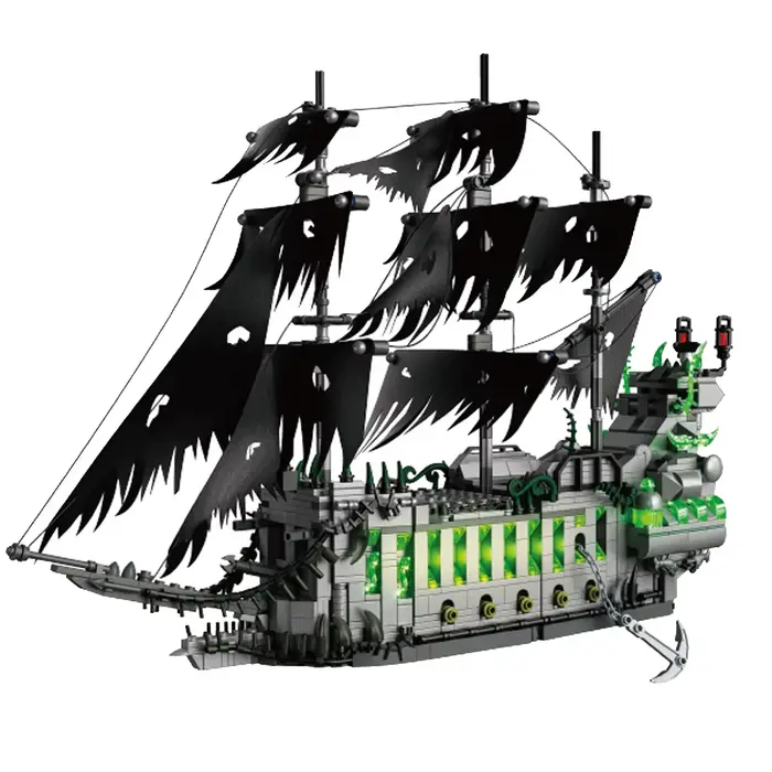 Blocs de construction de bateau pirate The Flying Dutchman des Caraïbes, 1573 pièces, avec lumière,