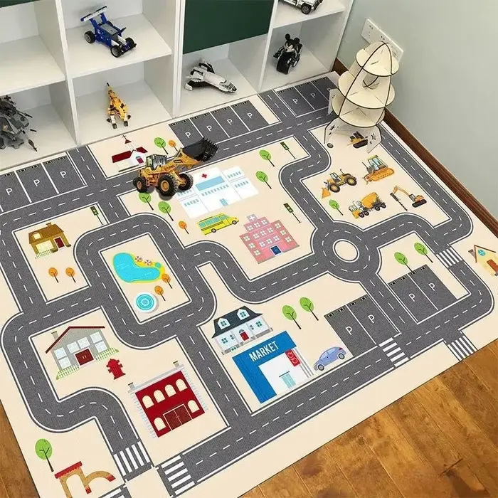 Tapis de jeu moderne avec motifs dessin animé, pour maternelle et chambre d'enfant, résistant et facile à entretenir, pour jouer et se détendre à la maison ou à l'extérieur