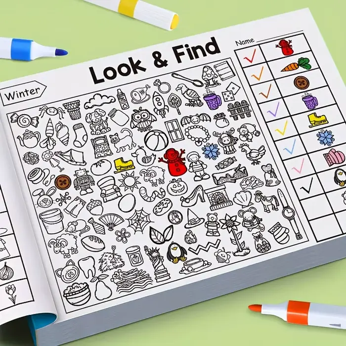 Livre interactif d'objets et de coloriage cachés pour-éducation avec des activités de recherche, d'a