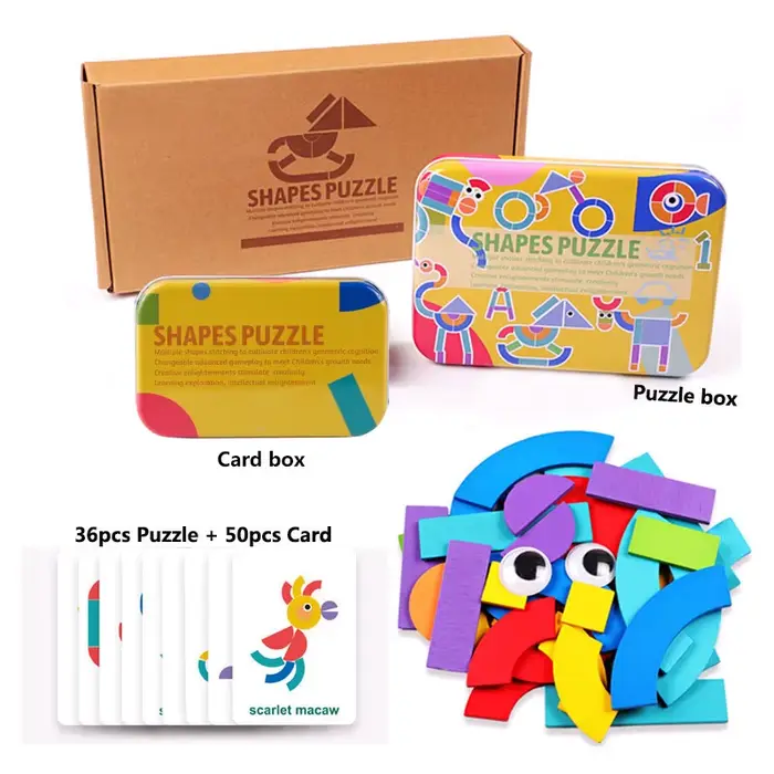 Puzzles 3D en bois de formes géométriques pour enfants, jeux Tangram Montessori, jouets éducatifs en