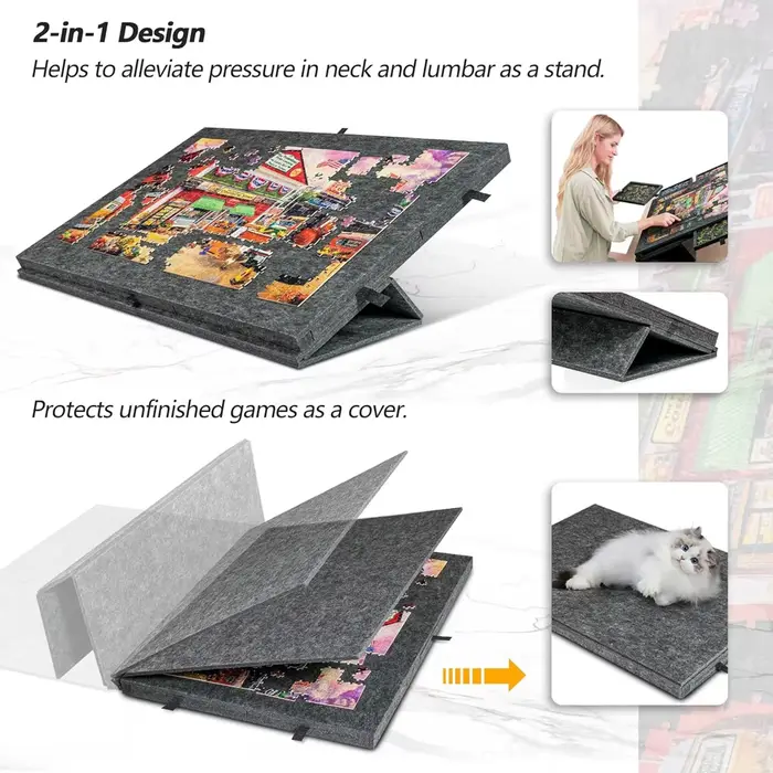 Planche de puzzle inclinable moderne avec support et couvercle en tissu feutré pour adultes, table de puzzle portable pour jusqu'à 1000 pièces occasions spéciales