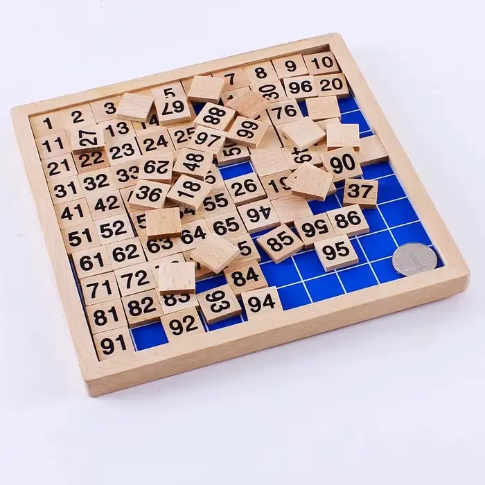 Aide pédagogique de mathématiques pour la maternelle, cent planches en bois, séquence de chiffres 1 