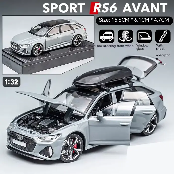 Modèle de voiture RS6 1:32, édition noire : personnalisé pour les enfants, simulation réaliste, méta