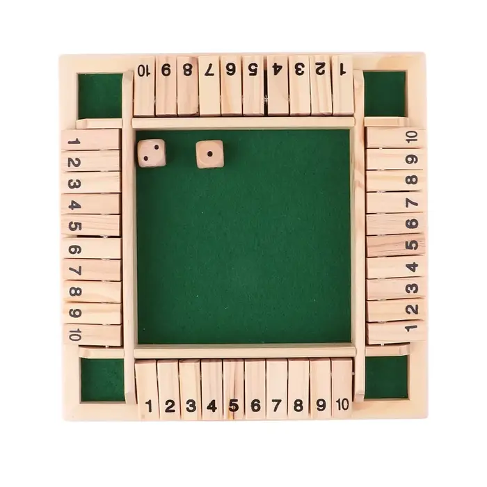 Jeu de société de dés arithmétiques en bois – Boîte à cartes rabattable avec carrelage à 4 faces, je