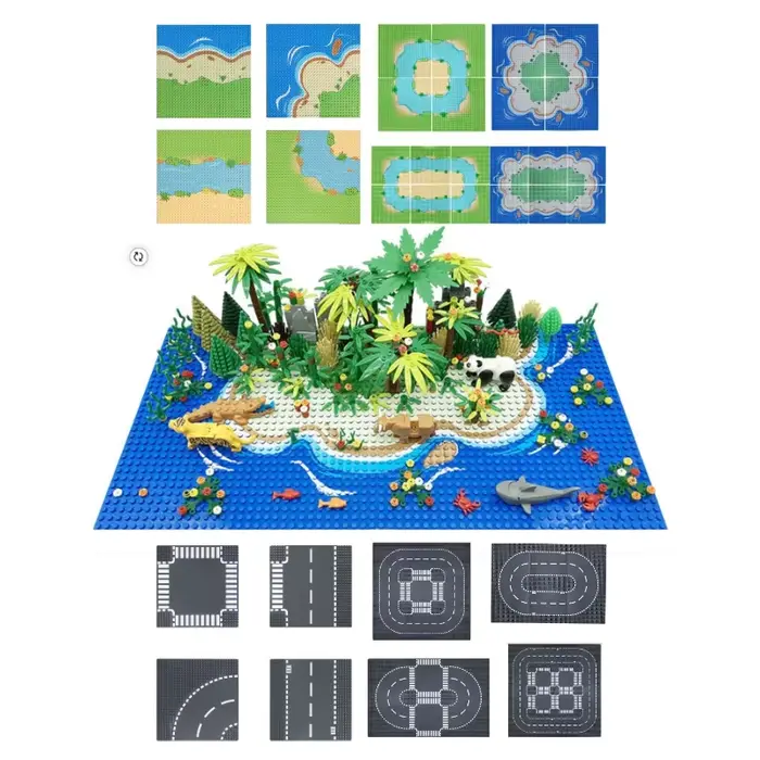 Plinthe 32x32 pour blocs de construction, rivière de prairie, Jungle tropicale, ville, série de route, courbe droite, pièces d'assemblage d'intersection