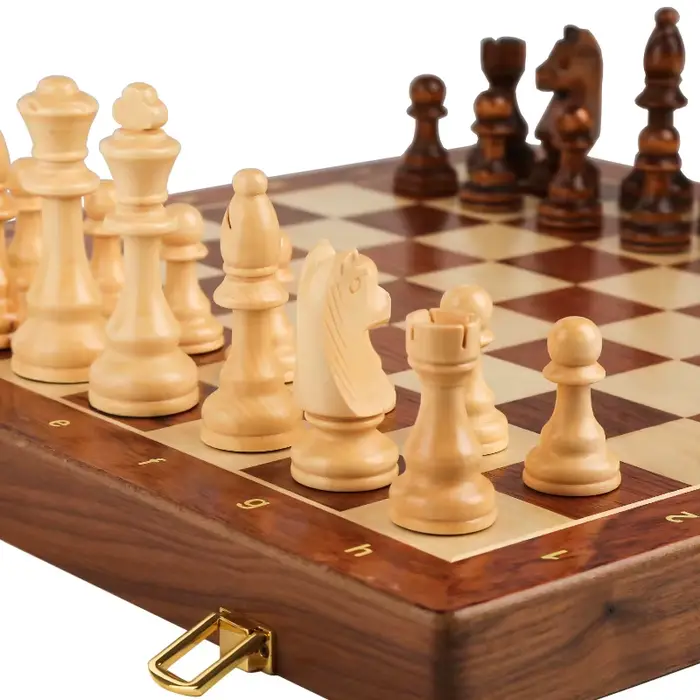 Jeu D'échecs Pliant en Bois de Qualité Supérieure, Grand Travail Manuel Classique Traditionnel, Pièc