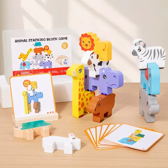 Blocs d'empilage d'animaux en bois Puzzle 3D Jouets éducatifs Montessori pour Enfants Occasions Spéciales
