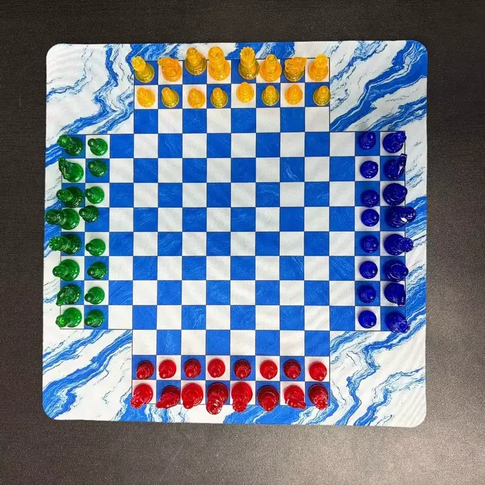 Jeu d'échecs pour 4 joueurs, 64 pièces (4 couleurs par 16 pièces), échecs transparents colorés, jeu