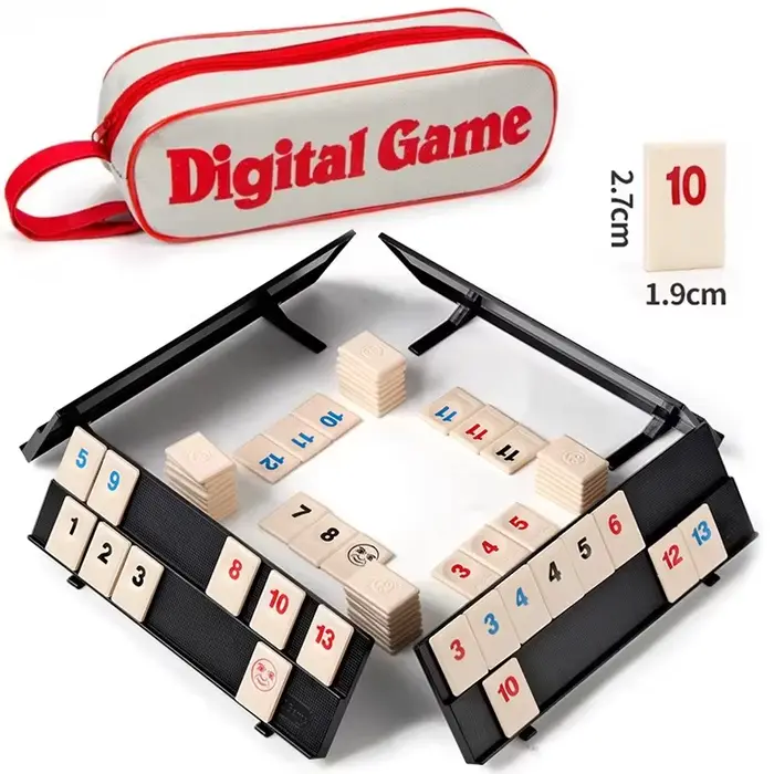 Jeu de Rummy Cube avec 4 supports, ensemble de jeu de Rummy Cube de 106 tuiles avec étui portable, jeu de voyage de tuiles de Rummy pour les jeux de société classiques en famille