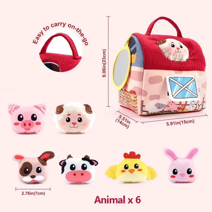 Grange en peluche avec animaux de ferme, jouets pour bébé, jouet sensoriel Montessori, jouet de ferm