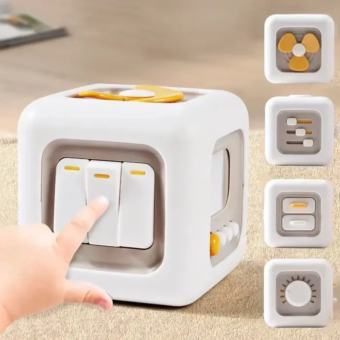 Jouet Cube Montessori pour Fille et Garçon, Planche Sensorielle Occupée, Compétences de Pratique pour Bébé, 6 en 1