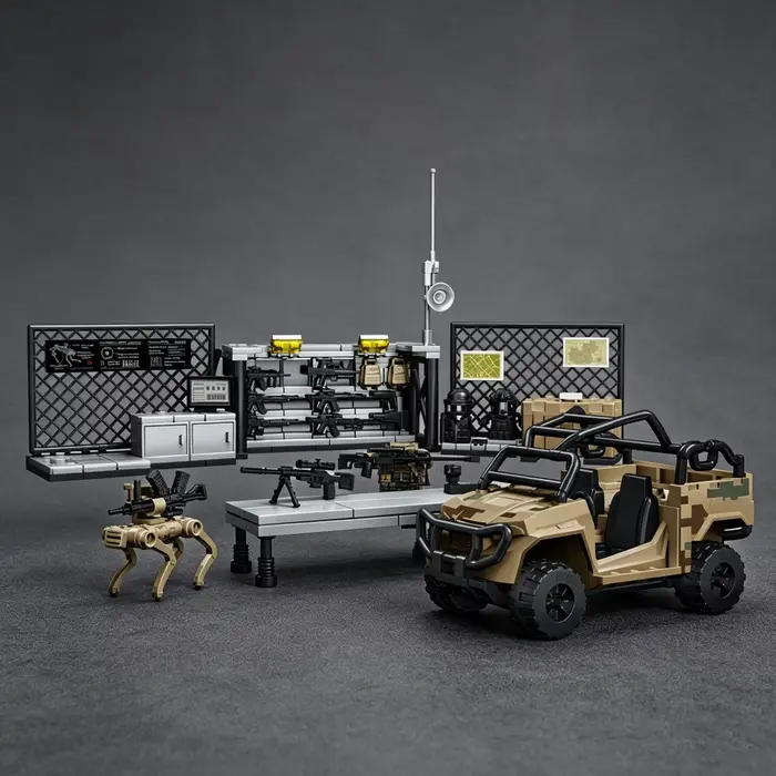Collection d'équipements militaires de la série MOC, blocs de construction, jouet, modèle de poste d