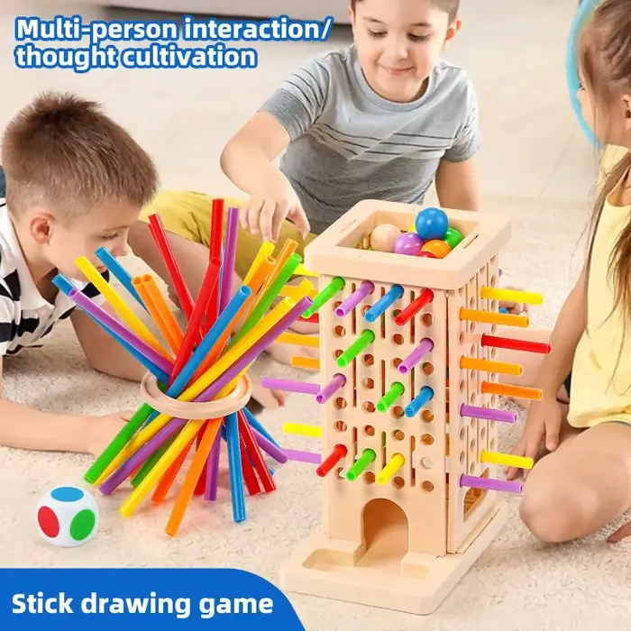 Jeu de tirage de bâtonnets Montessori - Jouet coloré pour développer la motricité fine
