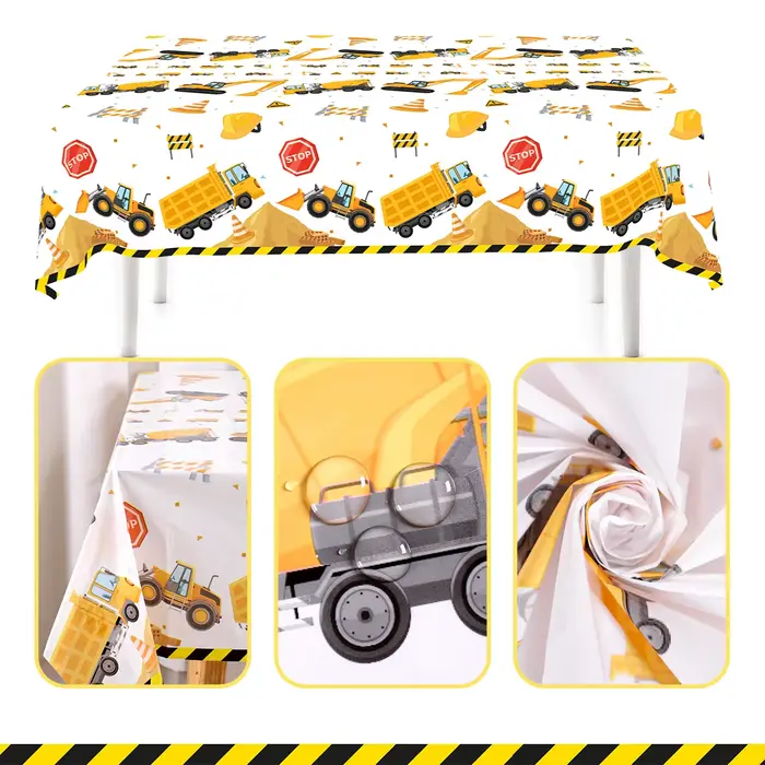 Nappes jetables en plastique à motifs de camions excavateurs pour fêtes d'anniversaire et occasions spéciales