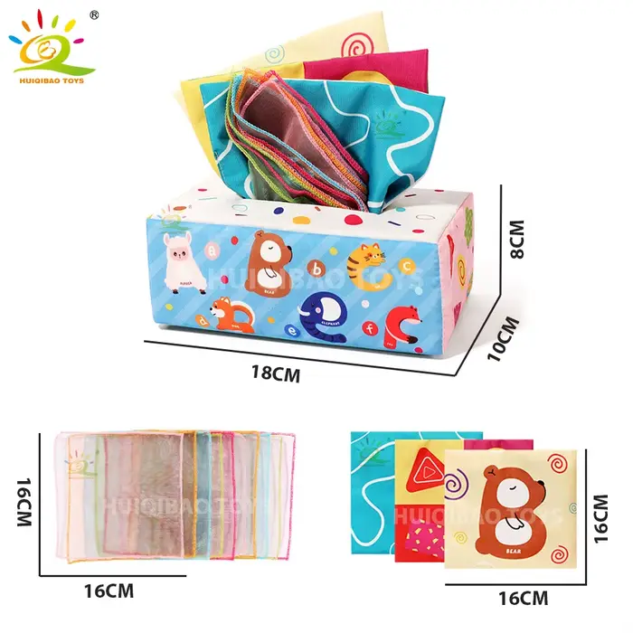 Jouets Montessori pour bébé, boîte à mouchoirs en papier souple, exercice des doigts pour tout-petit