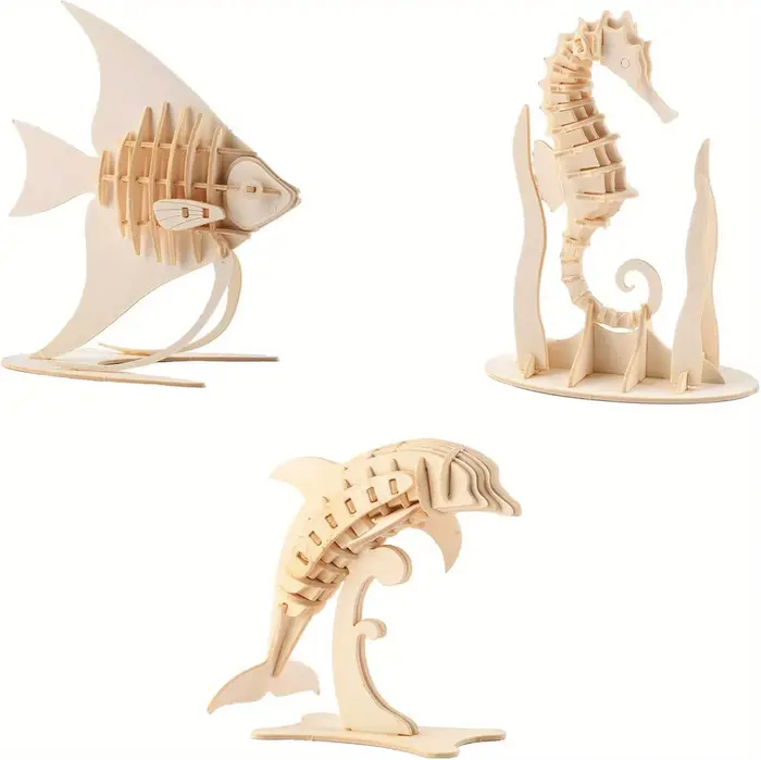 Puzzle Animal 3D Modèle Assemblage Jouet Educatif Biologie Océanique Bricolage Artisanat Bois Puzzle Loisirs Inachevé Occasions Spéciales