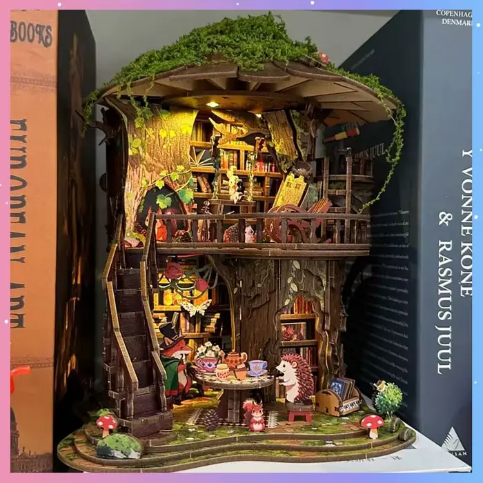 Club de lecture Thème Forêt : Kit de construction de maison miniature en bois à assembler soi-même