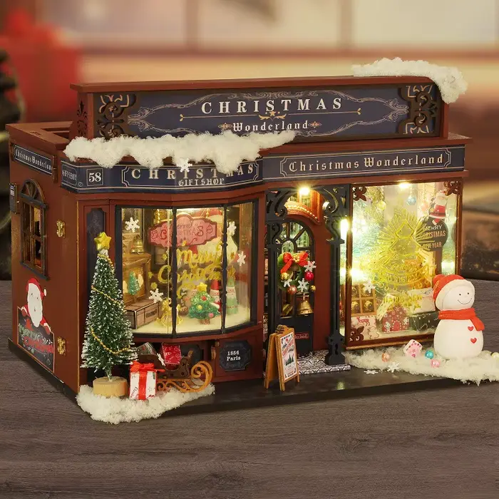 Kit de montage artisanal de maison de conte de fées de Noël en bois DIY, modèle de jouet, puzzle 3D,