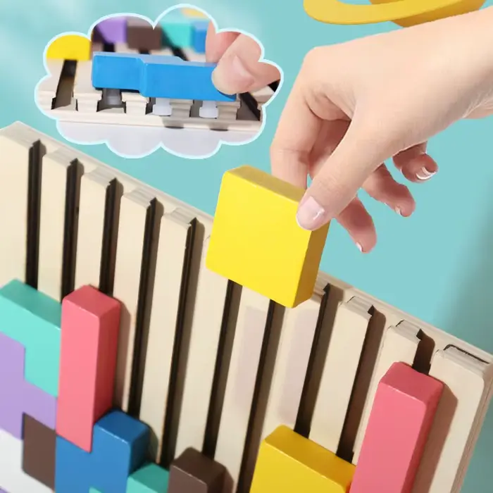 Jeu de puzzle en bois à empiler, blocs en bois, jeu de mémoire, blocs russes en bois, casse-tête pour tout-petits occasionnellement éducative pour enfants nature animaux imagination développement cognitif