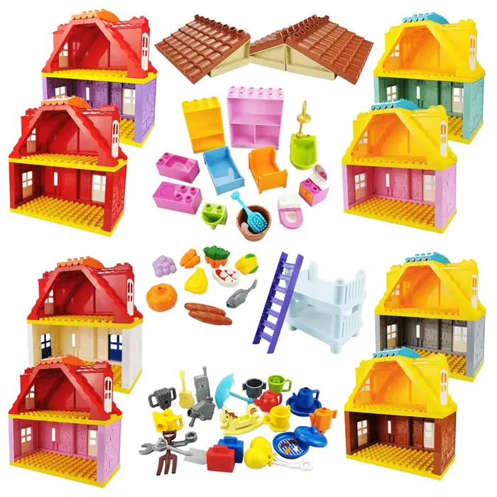 Gros blocs de construction maison Architecture fenêtre mur toit meubles série scène accessoires assemblage jouets éducatifs pour enfants