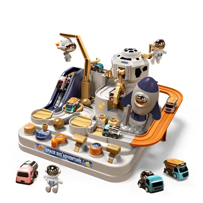 Jeu d'aventure sur rail de course, jouets éducatifs pour enfants, modèle de train mécanique interactif, animaux, fusée spatiale, jouet stimulant le cerveau