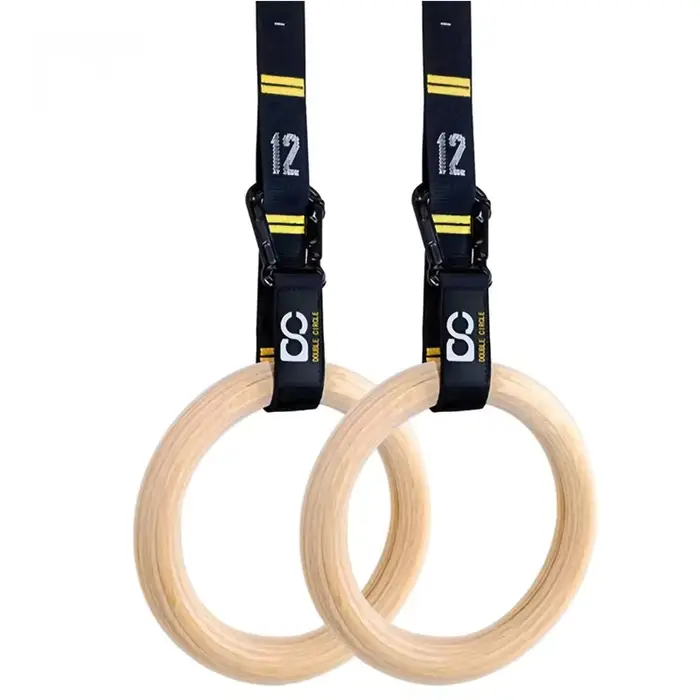 Anneaux de gymnastique en bois de 32 mm avec sangles numérotées à réglage rapide pour un contrôle am