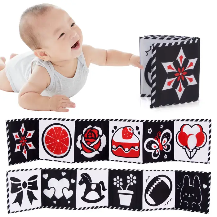 Livre en tissu pour bébé, jouets pour bébé à contraste élevé, jouets pour berceau pour nouveau-nés 0