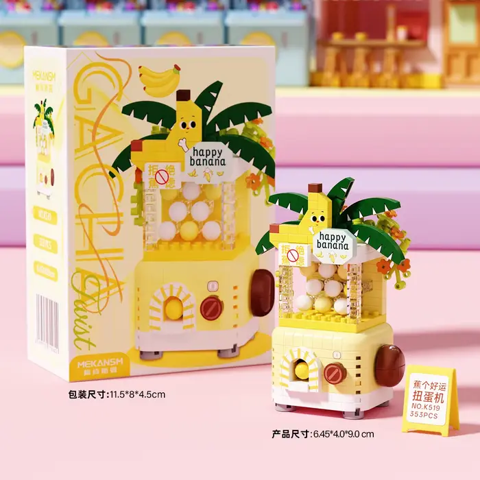 Blocs de construction DIY Scène de rue aux fruits, Machine Gashapon porte-bonheur, Ornement de burea