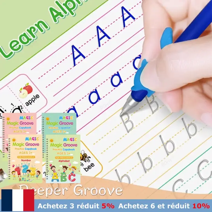 Cahier d'écriture cursive pour enfants, nettoyage rainuré de l'écriture manuscrite, pratique magique, blocalligraphie, maternelle, alth