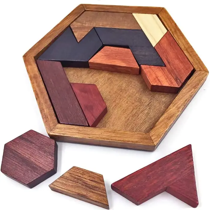 Puzzle Tangram hexagonal en bois