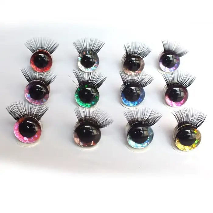 20 pièces jouet yeux avec cils 12-30mm cils 3D sécurité paillettes jouet yeux cils pour bricolage pe
