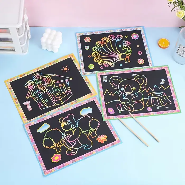 Jouets de peinture à gratter pour enfants, motif de dessin animé mignon fait à la main, jouets de de