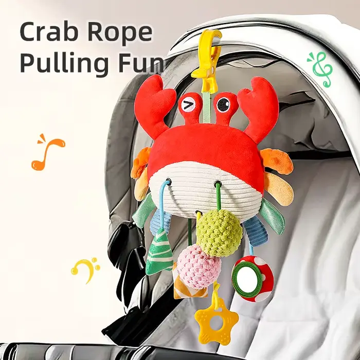 Jouets sensoriels pour bébé de 0 à 6 mois, accessoire de crabe suspendu pour berceau et siège de voiture avec hochets à Clip et jouet de dentition, cadeau pour nouveau-né