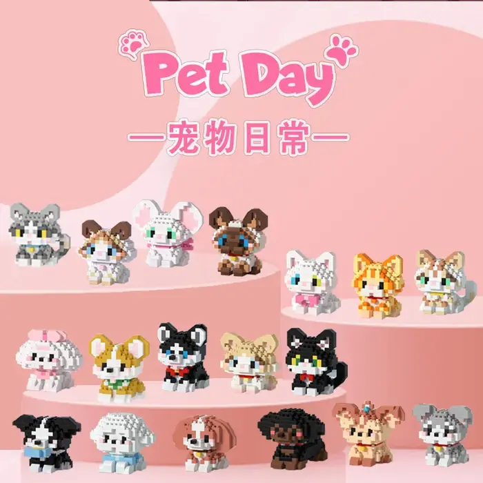 18 nouveaux poupées d'animaux chat et chien, blocs de construction éducatifs pour enfants, jouets ad