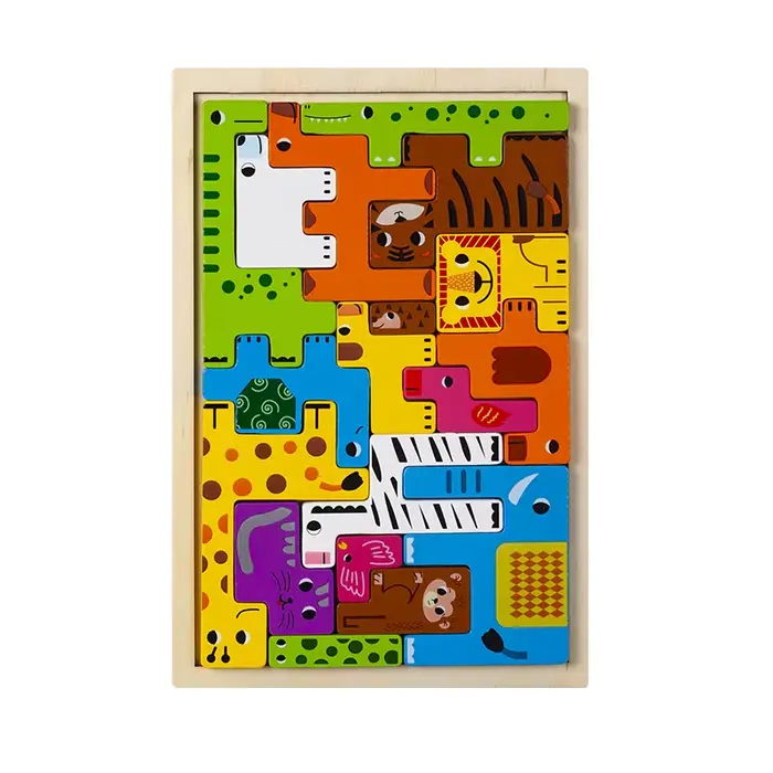Puzzle en bois de transport de personnages animaux Montessori, blocs russes, animaux mignons, jouets