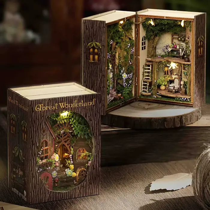 Maison de poupée Miniature en bois, bricolage, forêt du pays des merveilles, puzzle 3D, petite maiso