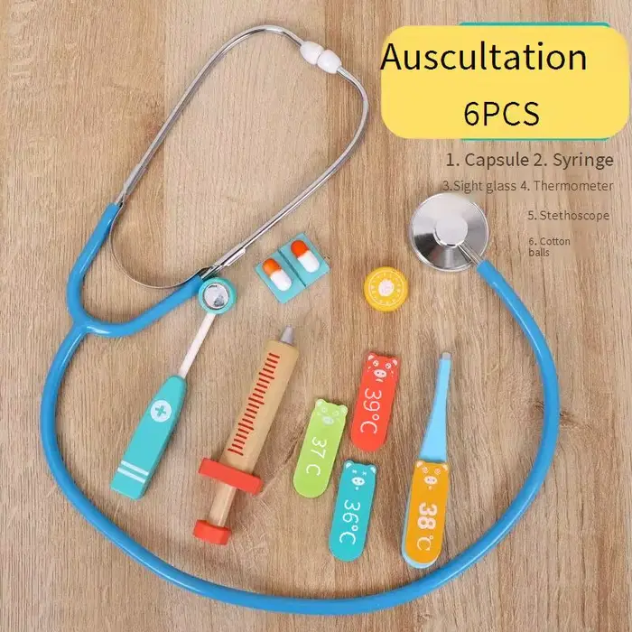 Jeu de simulation de docteur en bois avec stéthoscope et seringue, jouet éducatif interactif pour je